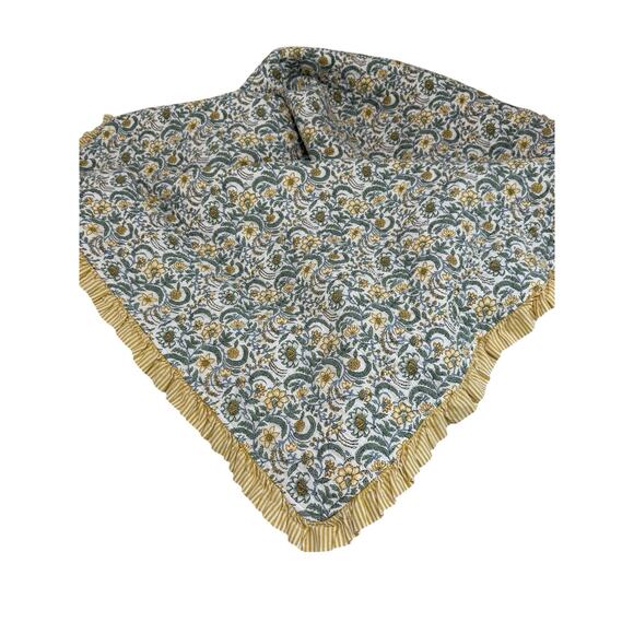 Rachel Ashwell Floral Quilt Green Yellow Reversible Ruffle Trim Cottage Queen - Picture 1 of 8